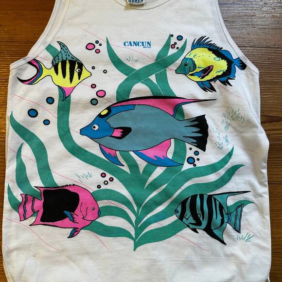 Marea Sport Cancun Mexico 90s white neon fish graphic tank SIZE M - Picture 2 of 4